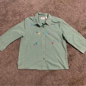 Baxter & Wells Hummingbird Green White Plaid Checkered Blouse Medium